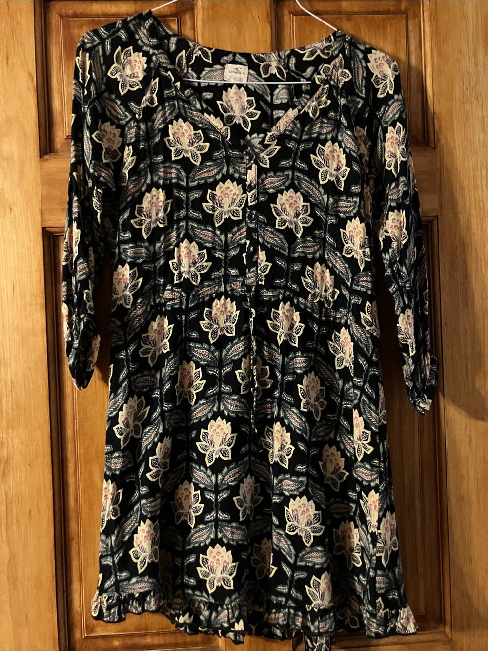 O'Neill Black Mini Dress with Lotus Flower Print